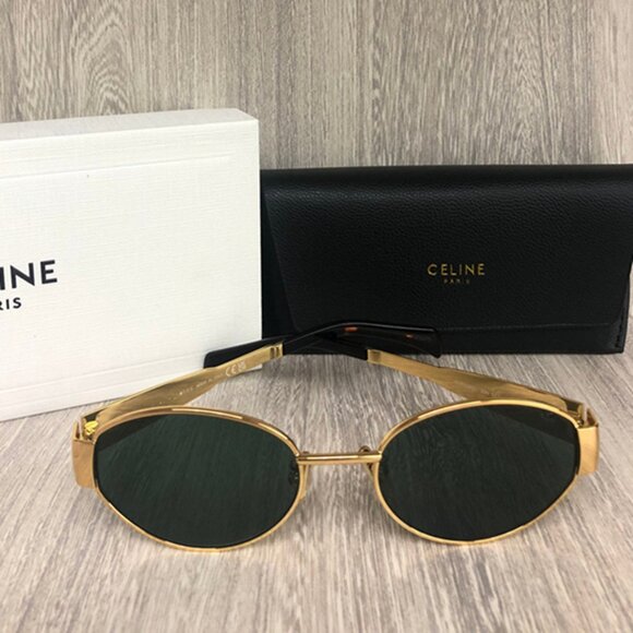 Celine Triomphe Gold Metal Sunglasses with Green Lenses main image 5